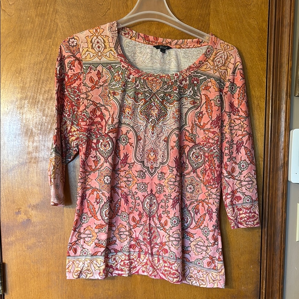 Kiara Pink and Orange Paisley Blouse Size XXL